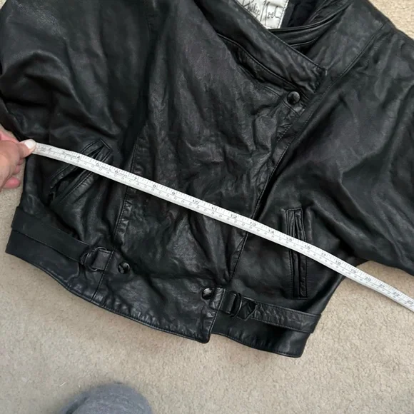 Vintage 1980s Philip Noel Cropped Black Leather Boxy Jacket